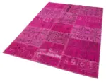 Patchwork Pembe Pamuk Üzerine Yün El Dokuma Kilim-140x200 - Görsel 3