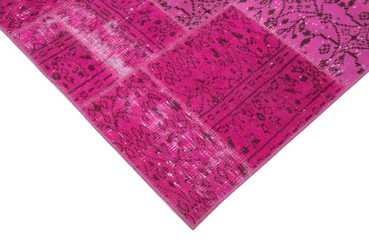 Patchwork Pembe Pamuk Üzerine Yün El Dokuma Kilim-140x200 - Görsel 4