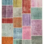 Patchwork Multi Pamuk Üzerine Yün El Dokuma Kilim-146x201