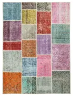 Patchwork Multi Pamuk Üzerine Yün El Dokuma Kilim-146x201