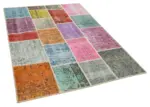 Patchwork Multi Pamuk Üzerine Yün El Dokuma Kilim-146x201 - Görsel 2