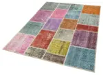 Patchwork Multi Pamuk Üzerine Yün El Dokuma Kilim-146x201 - Görsel 3