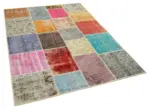 Patchwork Multi Pamuk Üzerine Yün El Dokuma Kilim-146x203 - Görsel 2