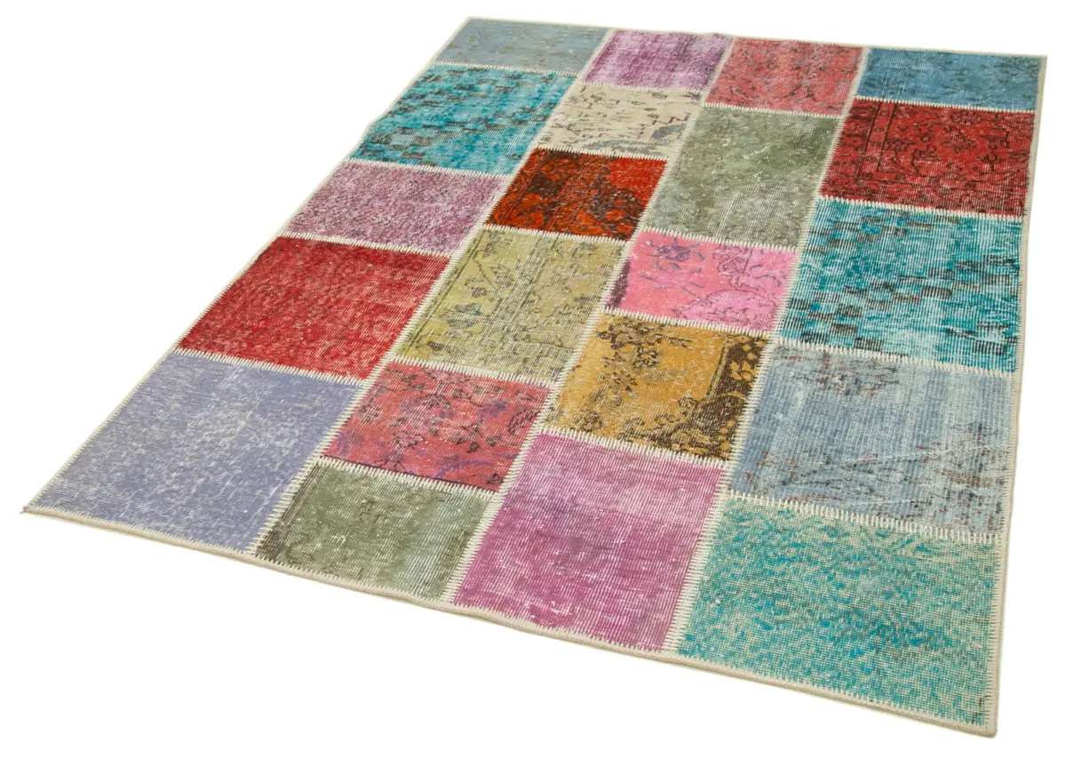 Patchwork Multi Pamuk Üzerine Yün El Dokuma Kilim-148x199 - Görsel 3