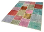 Patchwork Multi Pamuk Üzerine Yün El Dokuma Kilim-148x199 - Görsel 3