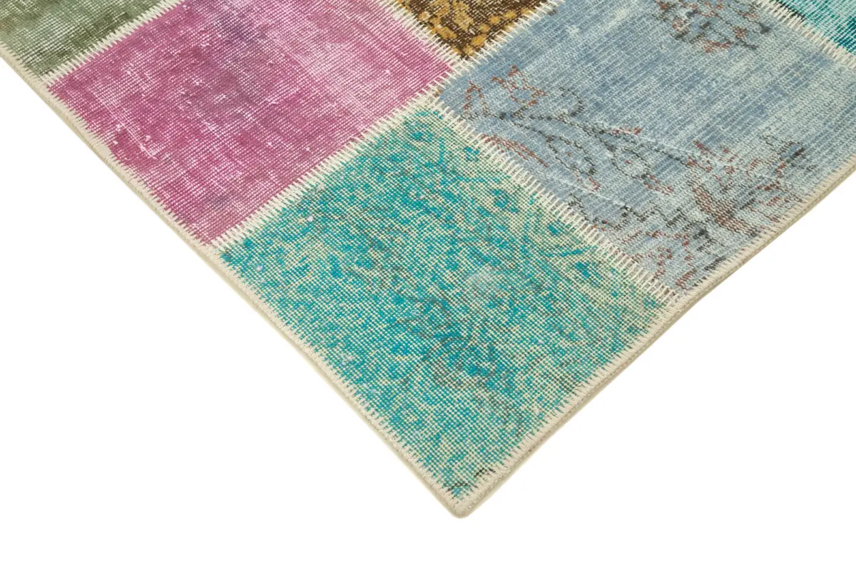 Patchwork Multi Pamuk Üzerine Yün El Dokuma Kilim-148x199 - Görsel 4