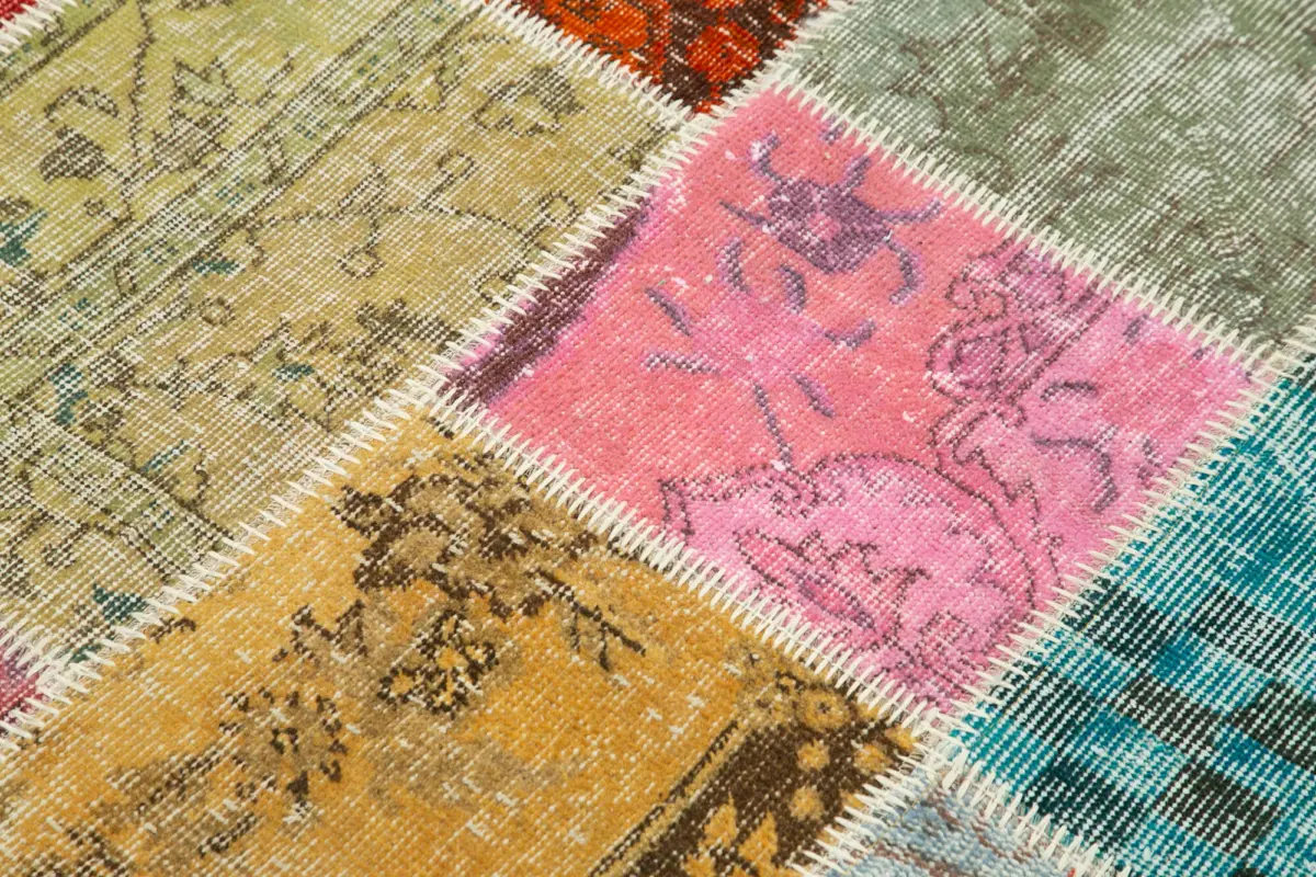 Patchwork Multi Pamuk Üzerine Yün El Dokuma Kilim-148x199 - Görsel 5