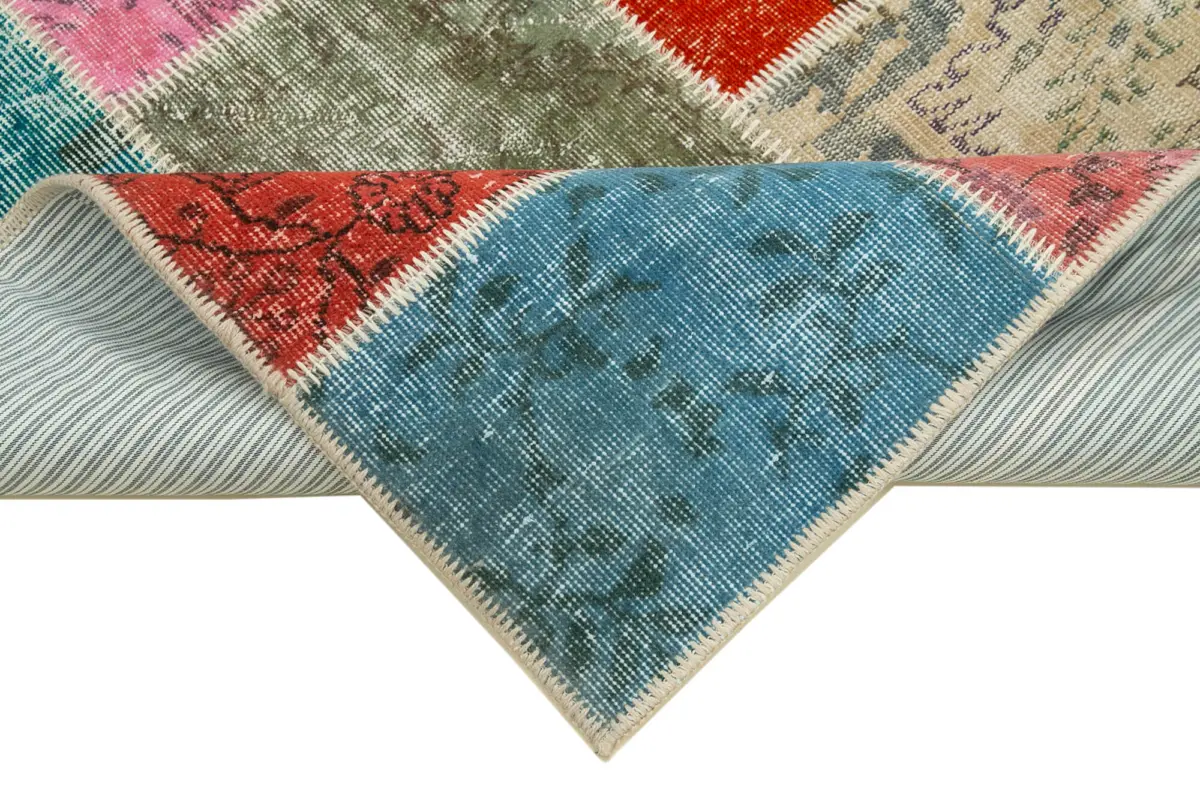 Patchwork Multi Pamuk Üzerine Yün El Dokuma Kilim-148x199 - Görsel 6