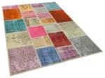 Patchwork Multi Pamuk Üzerine Yün El Dokuma Kilim-147x204 - Görsel 2