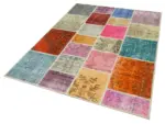 Patchwork Multi Pamuk Üzerine Yün El Dokuma Kilim-147x204 - Görsel 3