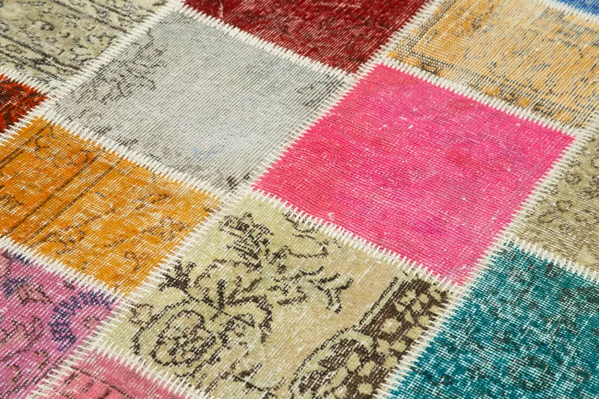 Patchwork Multi Pamuk Üzerine Yün El Dokuma Kilim-147x204 - Görsel 5