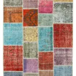 Patchwork Multi Pamuk Üzerine Yün El Dokuma Kilim-142x206