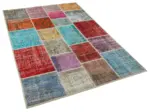 Patchwork Multi Pamuk Üzerine Yün El Dokuma Kilim-142x206 - Görsel 2