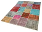 Patchwork Multi Pamuk Üzerine Yün El Dokuma Kilim-142x206 - Görsel 3