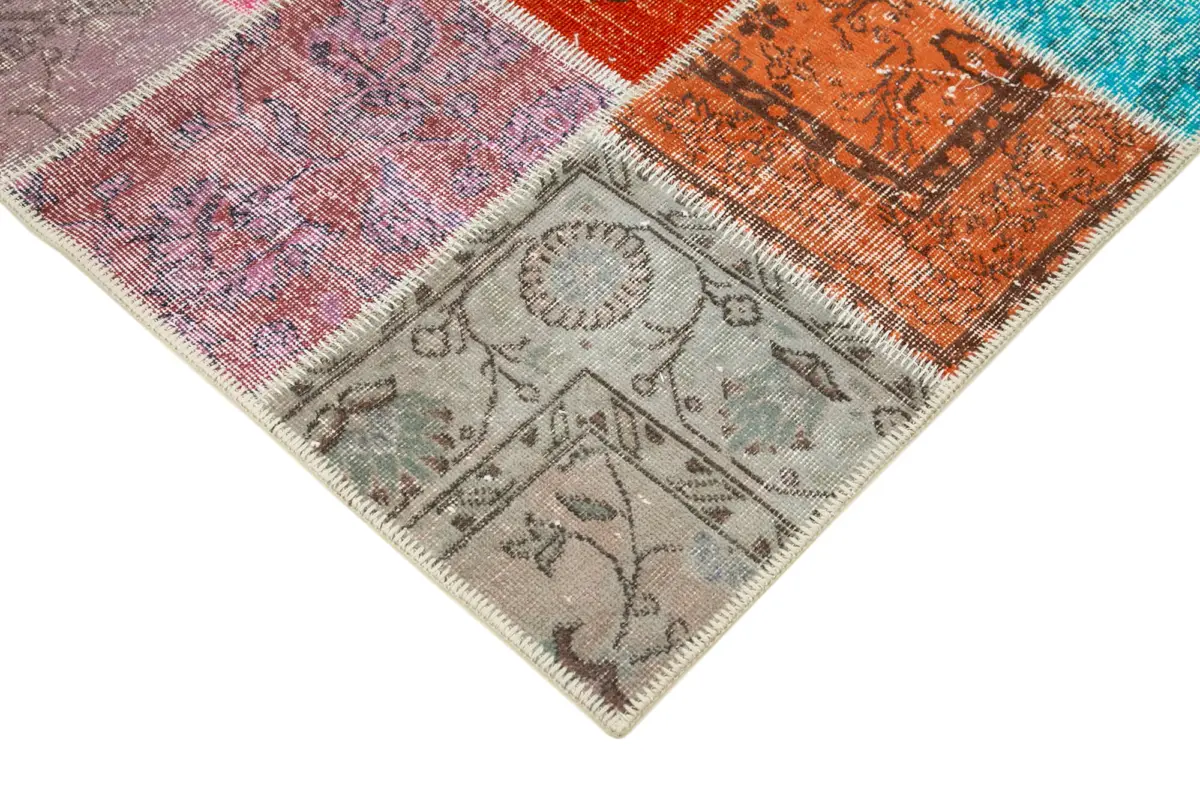 Patchwork Multi Pamuk Üzerine Yün El Dokuma Kilim-142x206 - Görsel 4