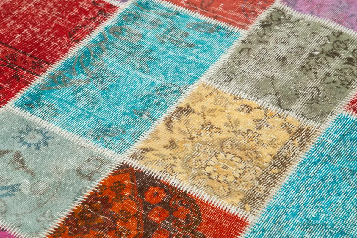 Patchwork Multi Pamuk Üzerine Yün El Dokuma Kilim-142x206 - Görsel 5