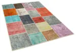 Patchwork Multi Pamuk Üzerine Yün El Dokuma Kilim-143x201 - Görsel 2