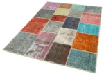 Patchwork Multi Pamuk Üzerine Yün El Dokuma Kilim-143x201 - Görsel 3