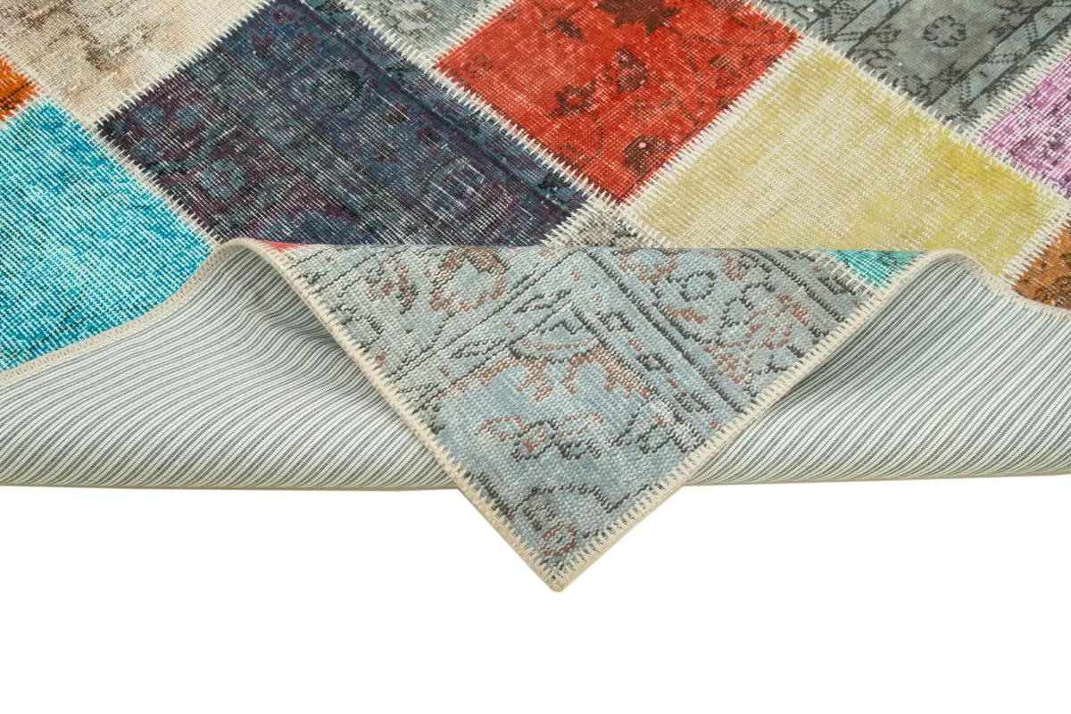 Patchwork Multi Pamuk Üzerine Yün El Dokuma Kilim-143x201 - Görsel 6