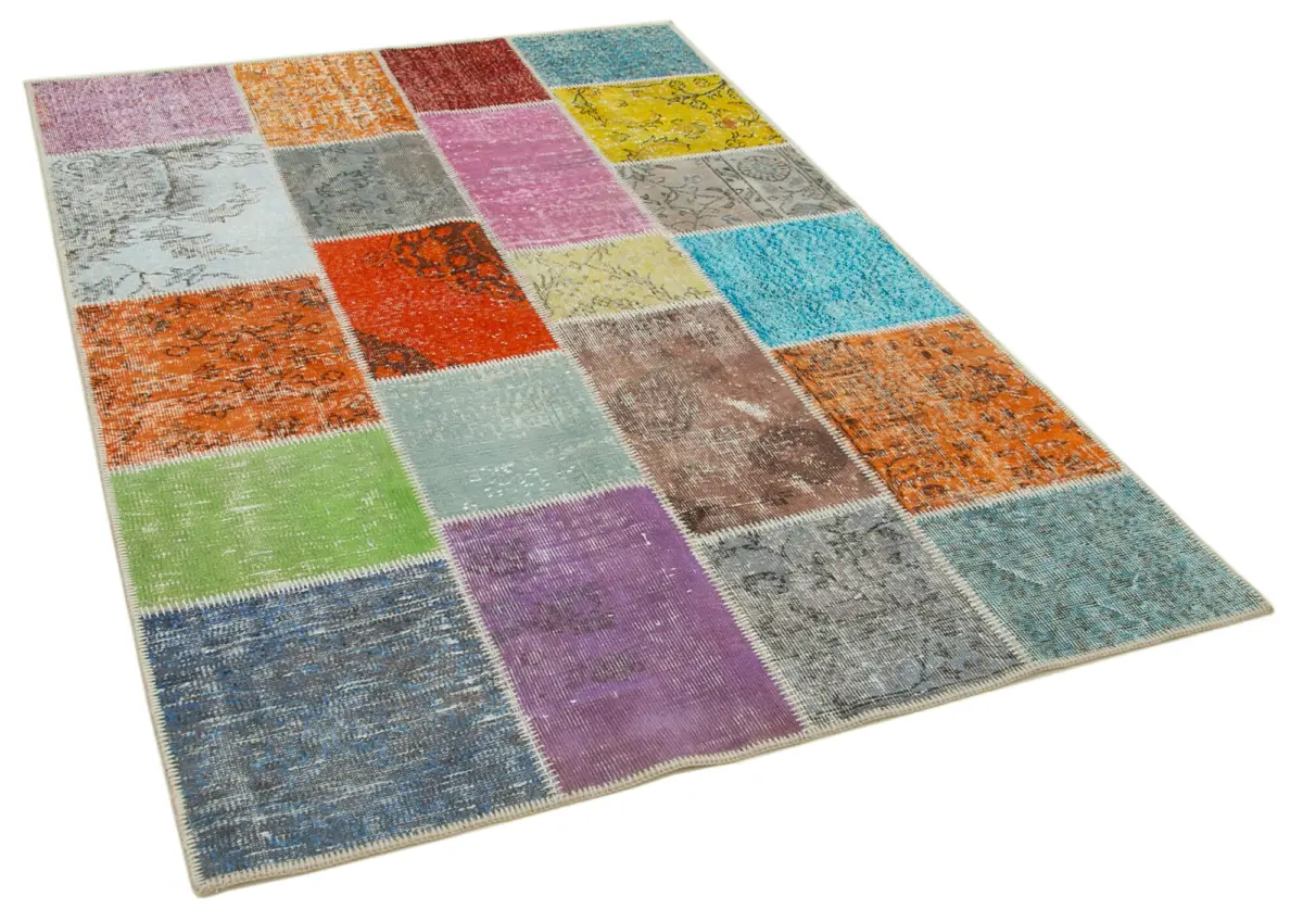 Patchwork Multi Pamuk Üzerine Yün El Dokuma Kilim-145x204 - Görsel 2