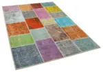 Patchwork Multi Pamuk Üzerine Yün El Dokuma Kilim-145x204 - Görsel 2