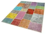 Patchwork Multi Pamuk Üzerine Yün El Dokuma Kilim-145x204 - Görsel 3