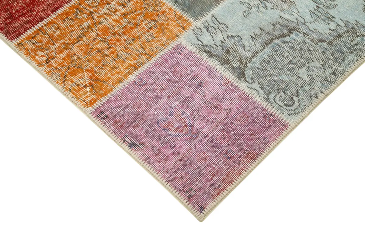 Patchwork Multi Pamuk Üzerine Yün El Dokuma Kilim-145x204 - Görsel 4