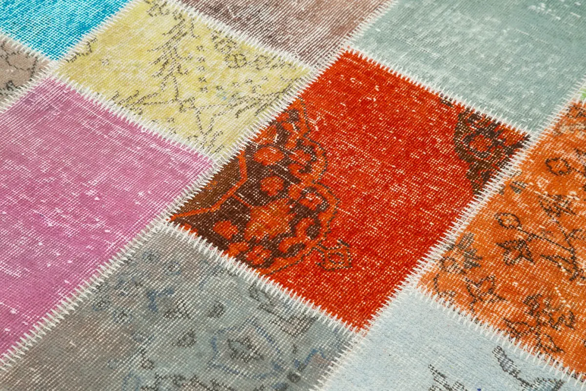 Patchwork Multi Pamuk Üzerine Yün El Dokuma Kilim-145x204 - Görsel 5