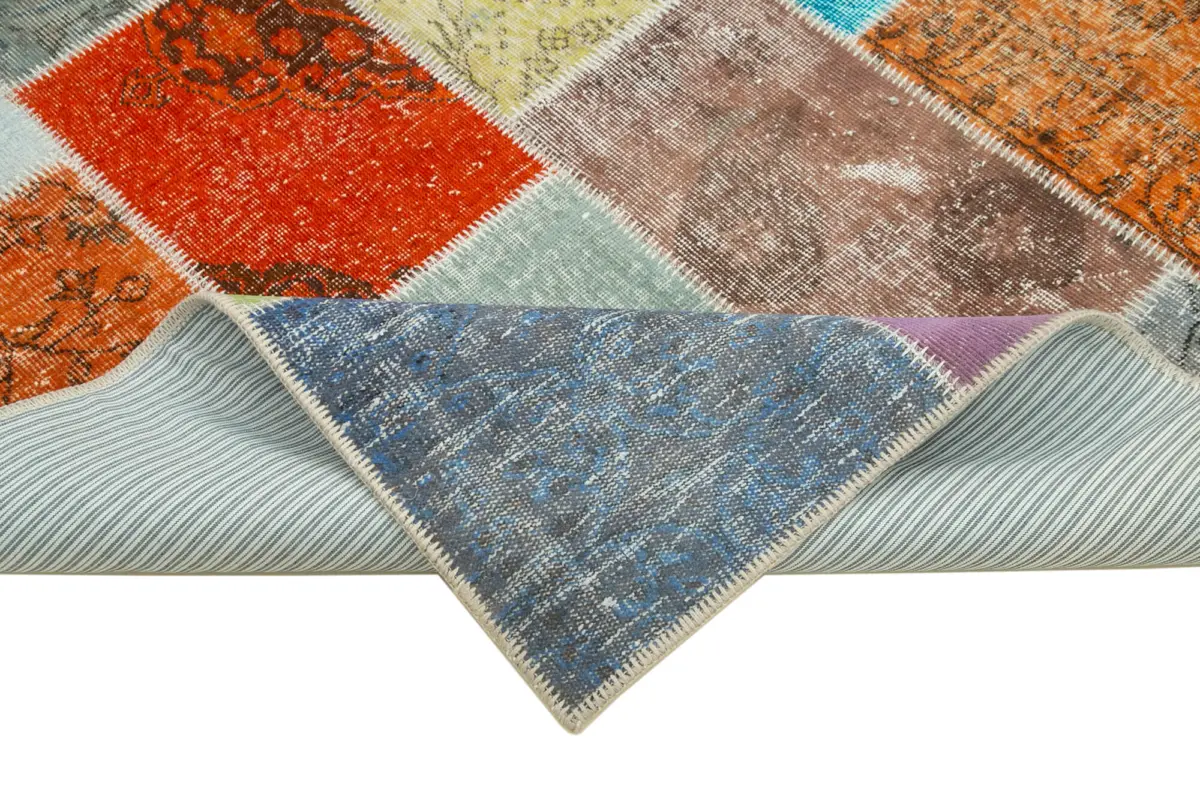 Patchwork Multi Pamuk Üzerine Yün El Dokuma Kilim-145x204 - Görsel 6