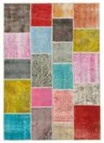 Patchwork Multi Pamuk Üzerine Yün El Dokuma Kilim-144x205