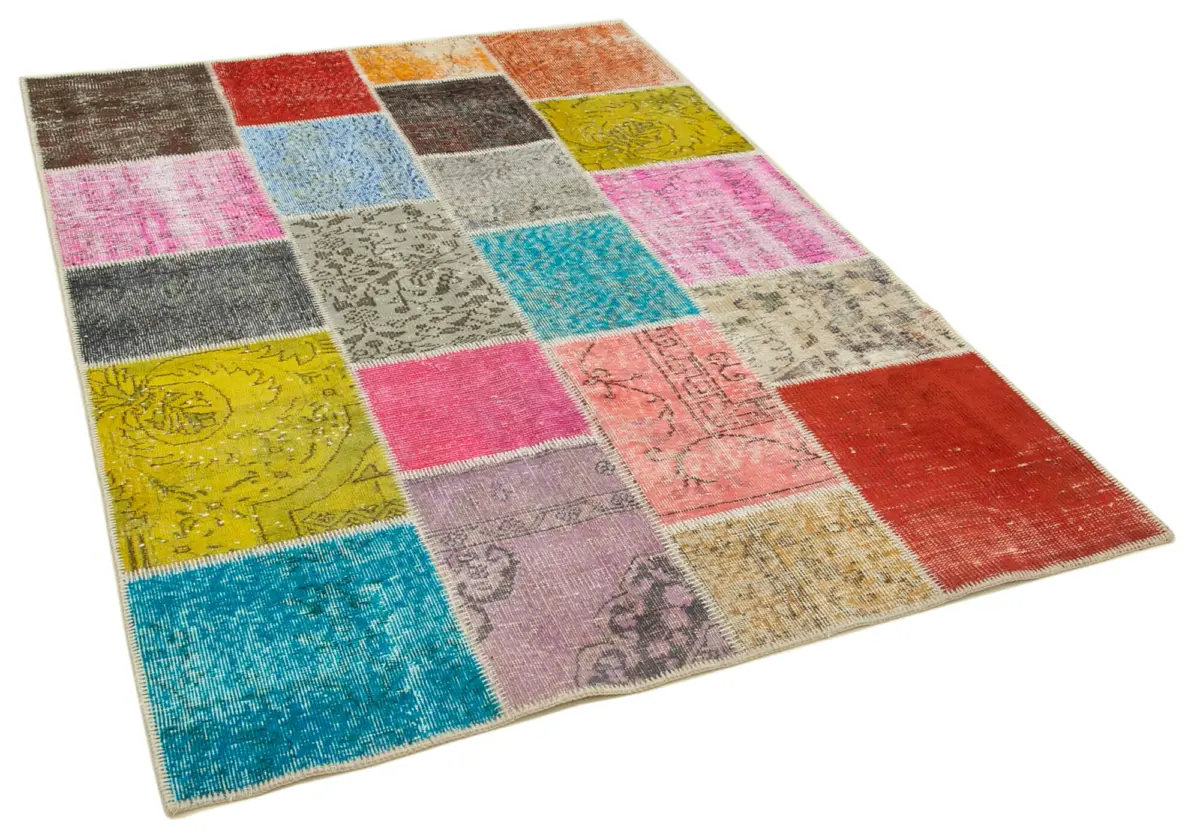 Patchwork Multi Pamuk Üzerine Yün El Dokuma Kilim-144x205 - Görsel 2
