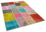 Patchwork Multi Pamuk Üzerine Yün El Dokuma Kilim-144x205 - Görsel 2