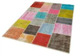 Patchwork Multi Pamuk Üzerine Yün El Dokuma Kilim-144x205 - Görsel 3