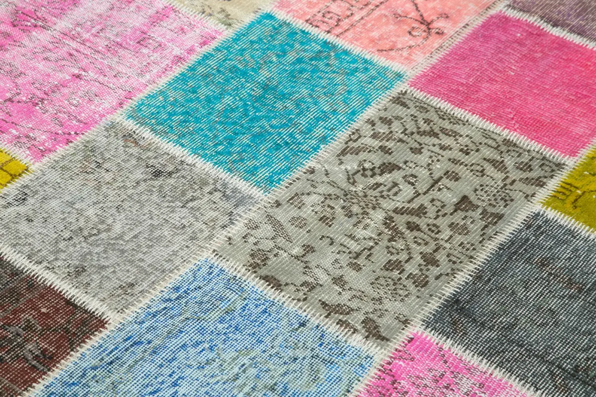 Patchwork Multi Pamuk Üzerine Yün El Dokuma Kilim-144x205 - Görsel 5