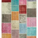 Patchwork Multi Pamuk Üzerine Yün El Dokuma Kilim-145x201