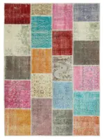 Patchwork Multi Pamuk Üzerine Yün El Dokuma Kilim-145x201