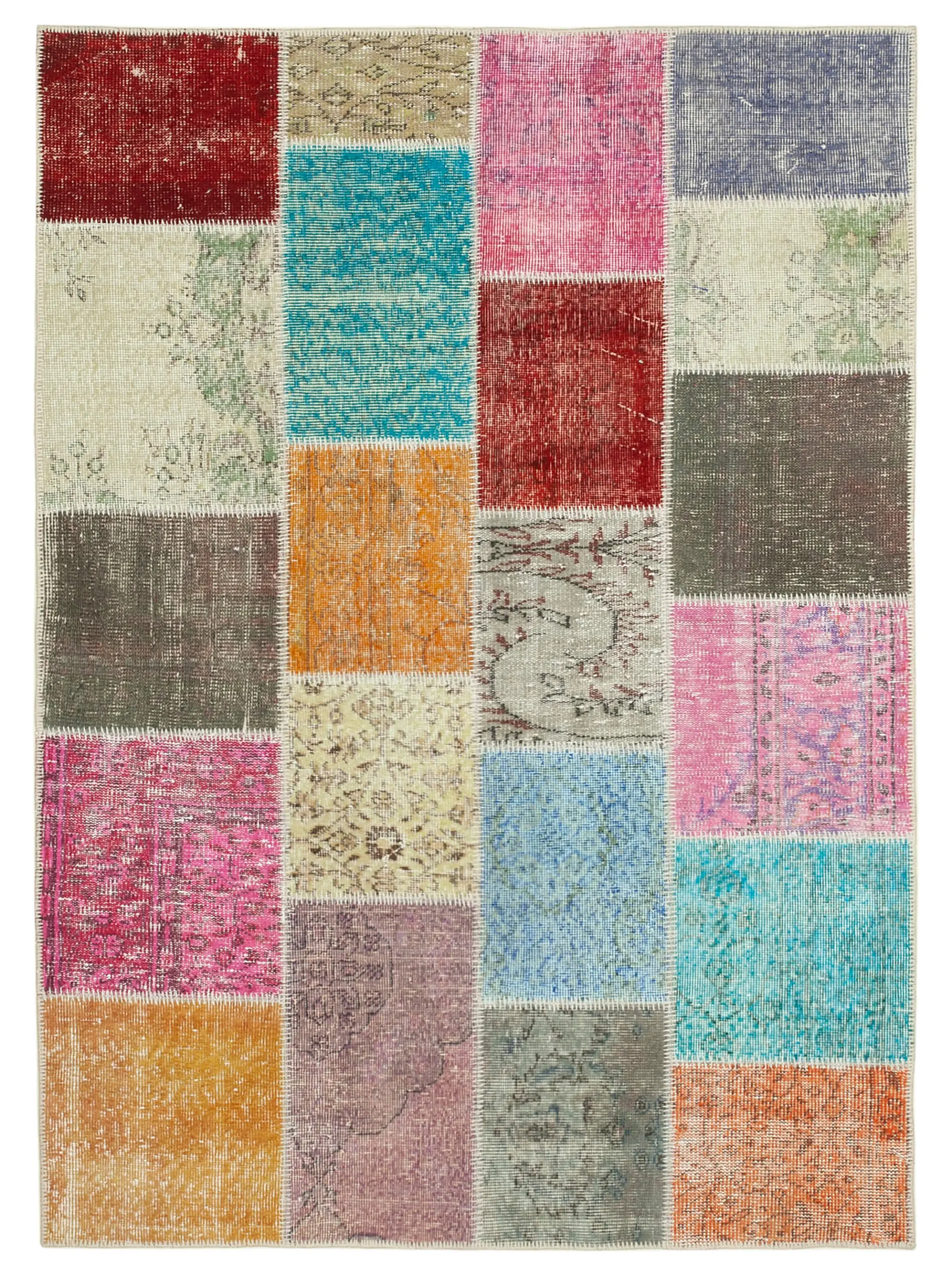 Rc_32105_0_Multicolor_Patchwork_Rugs Patchwork Multi Pamuk Üzerine Yün El Dokuma Kilim-145x201 - Görsel 1