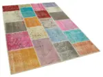 Patchwork Multi Pamuk Üzerine Yün El Dokuma Kilim-145x201 - Görsel 2