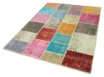 Patchwork Multi Pamuk Üzerine Yün El Dokuma Kilim-145x201 - Görsel 3