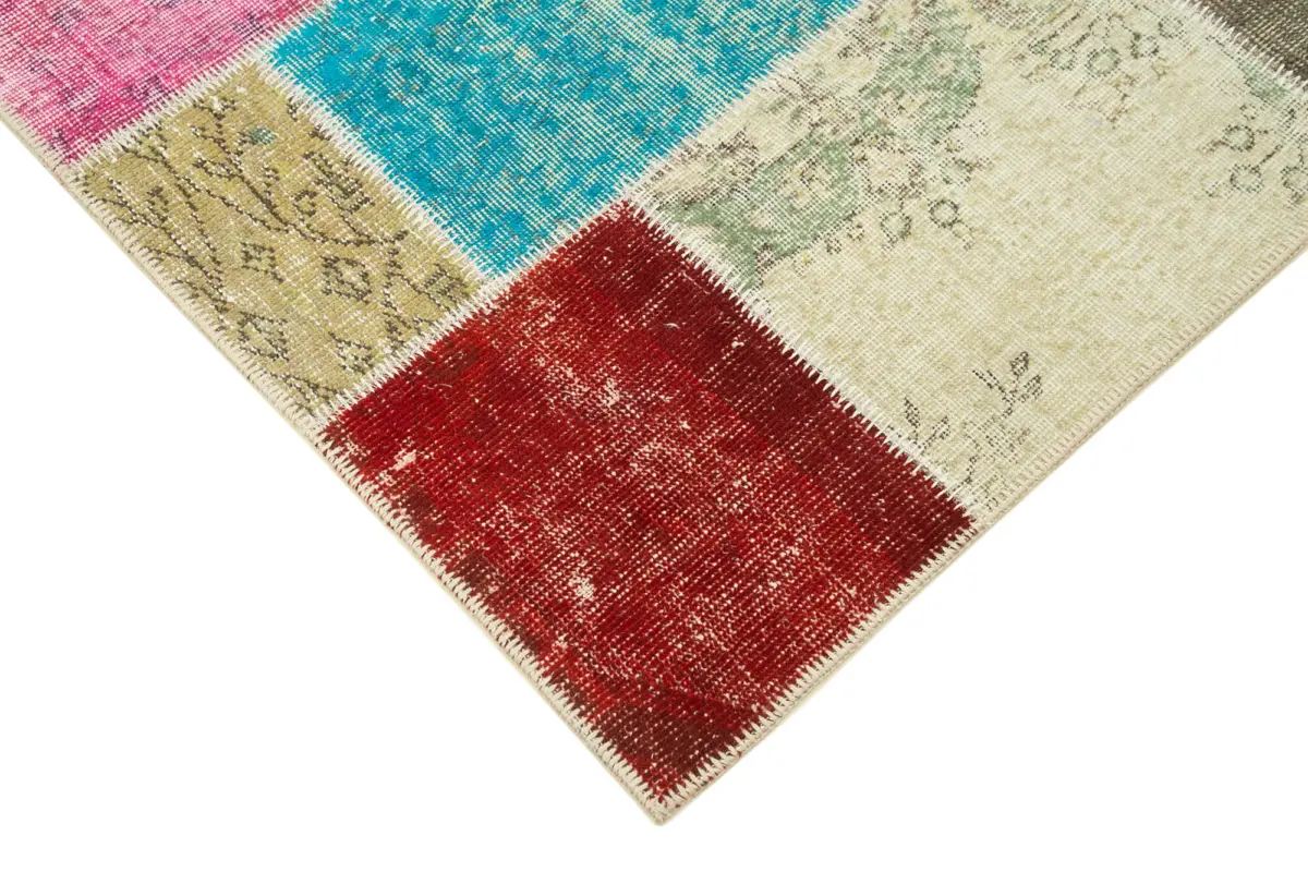 Patchwork Multi Pamuk Üzerine Yün El Dokuma Kilim-145x201 - Görsel 4