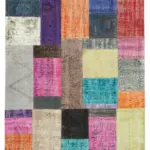 Patchwork Multi Pamuk Üzerine Yün El Dokuma Kilim-143x201