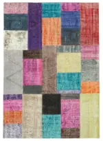 Patchwork Multi Pamuk Üzerine Yün El Dokuma Kilim-143x201