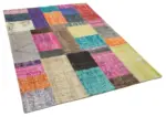 Patchwork Multi Pamuk Üzerine Yün El Dokuma Kilim-143x201 - Görsel 2