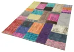 Patchwork Multi Pamuk Üzerine Yün El Dokuma Kilim-143x201 - Görsel 3