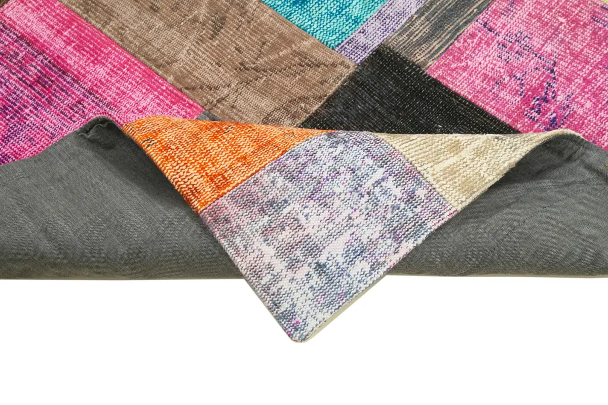 Patchwork Multi Pamuk Üzerine Yün El Dokuma Kilim-143x201 - Görsel 6