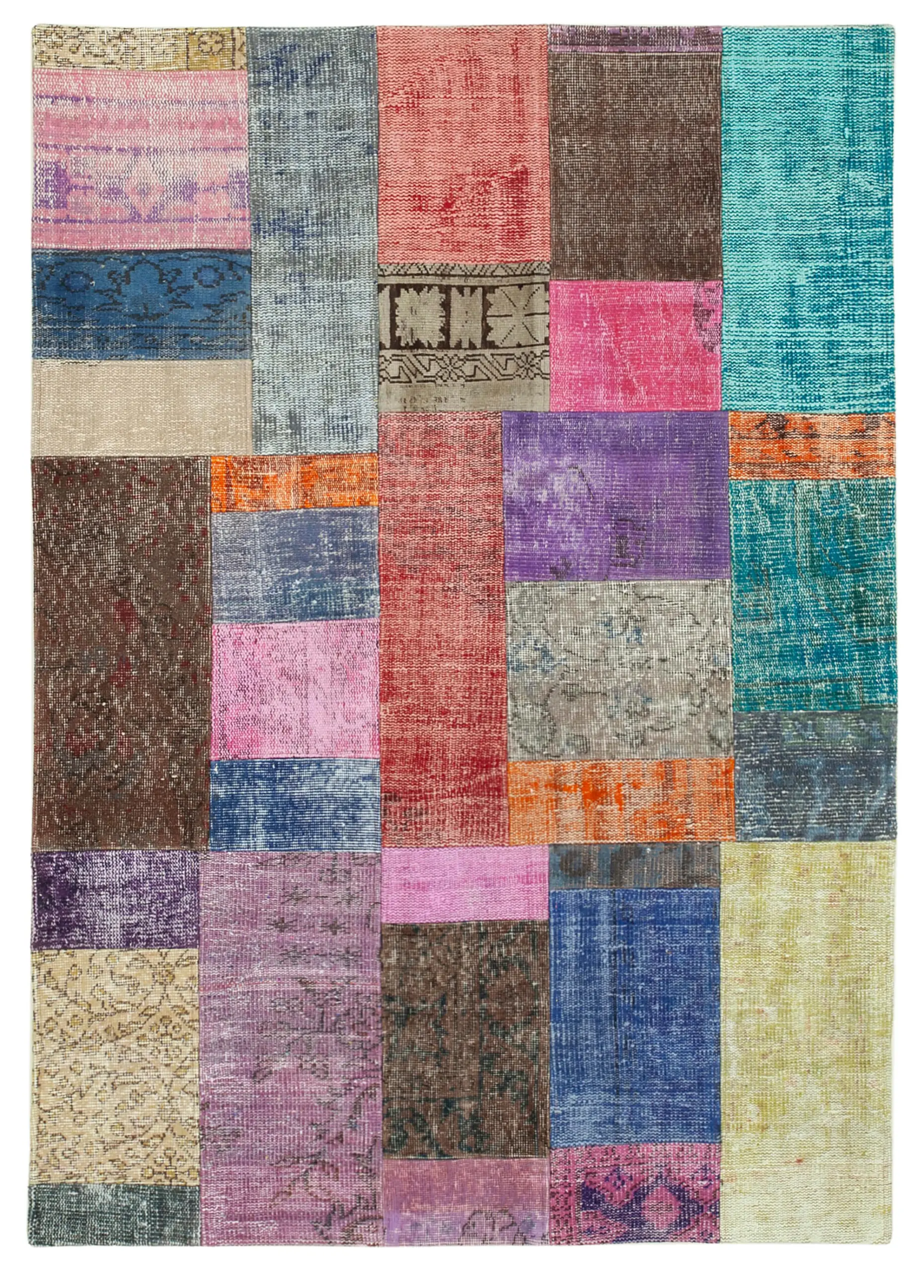 Patchwork Multi Pamuk Üzerine Yün El Dokuma Kilim-143x202 - Görsel 1