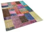 Patchwork Multi Pamuk Üzerine Yün El Dokuma Kilim-143x202 - Görsel 2
