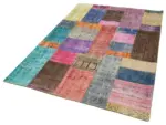 Patchwork Multi Pamuk Üzerine Yün El Dokuma Kilim-143x202 - Görsel 3