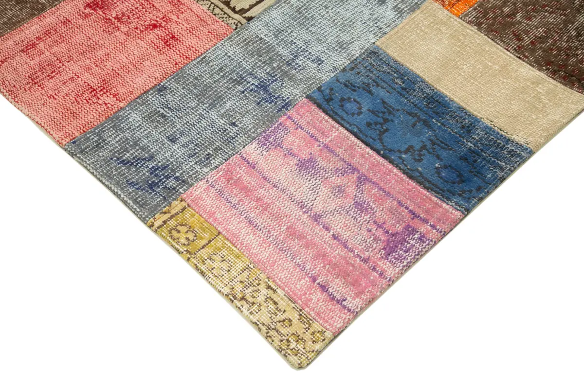 Patchwork Multi Pamuk Üzerine Yün El Dokuma Kilim-143x202 - Görsel 4