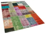 Patchwork Multi Pamuk Üzerine Yün El Dokuma Kilim-143x202 - Görsel 2